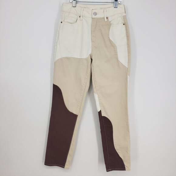 Pacsun Eco Paneled Mom Jeans 24 Womens Color Block Wave High Rise Cream Brown - Picture 2 of 10